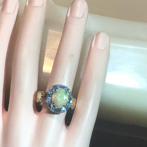 🐬MARKDOWN SALE111 NWT Gems enVogue PalladiumSilver Opal&Topaz Ring - Picture 14 of 16